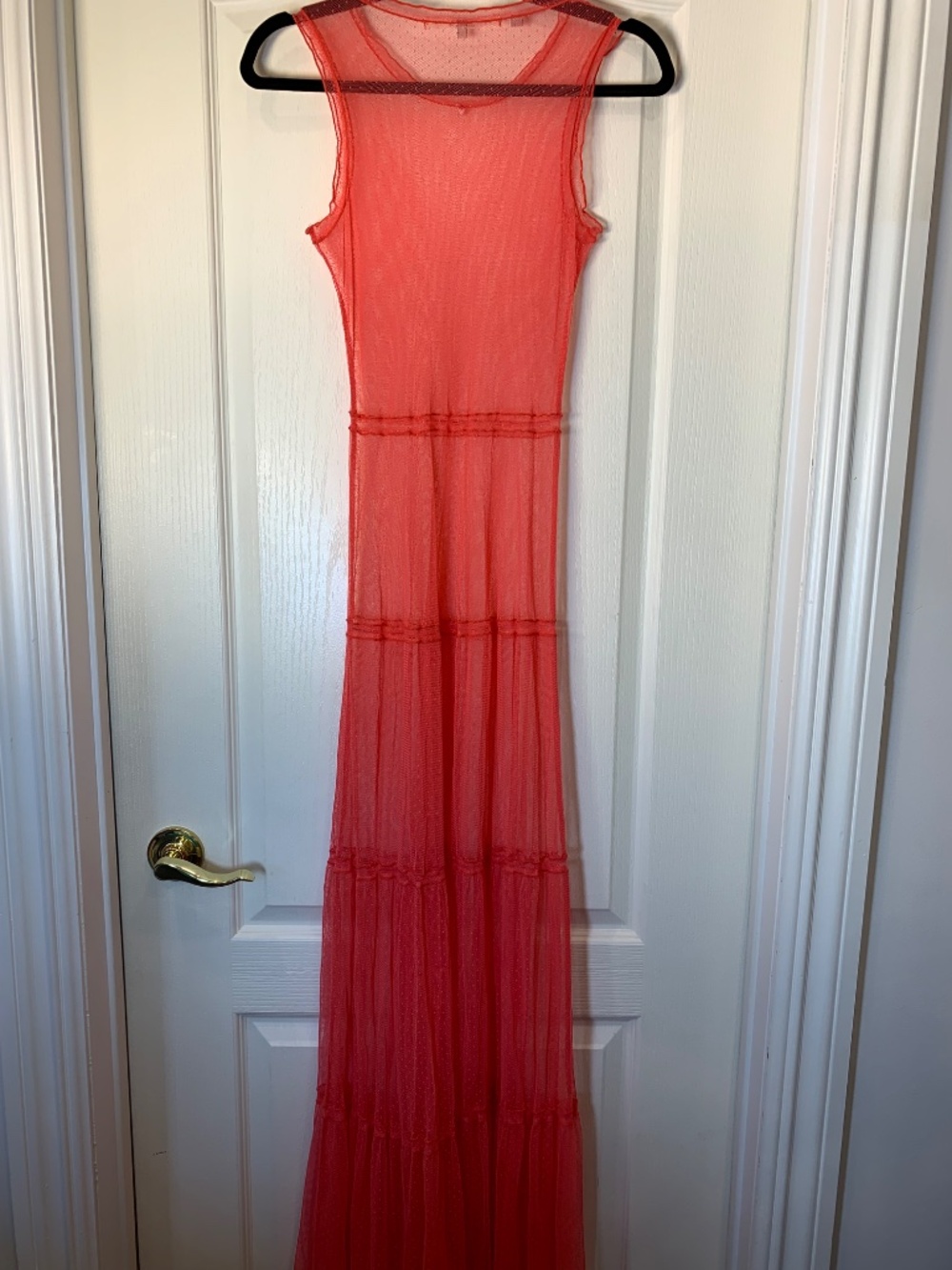 Guess Sleeveless Coral Mesh Maxi Dress Sheer Y2K Size S Festival Party